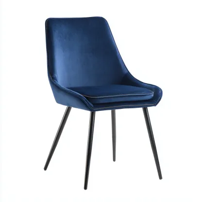 Chaise de salle a manger velours 48x55x82 cm bleu moderne pour salle a manger-Luxeero