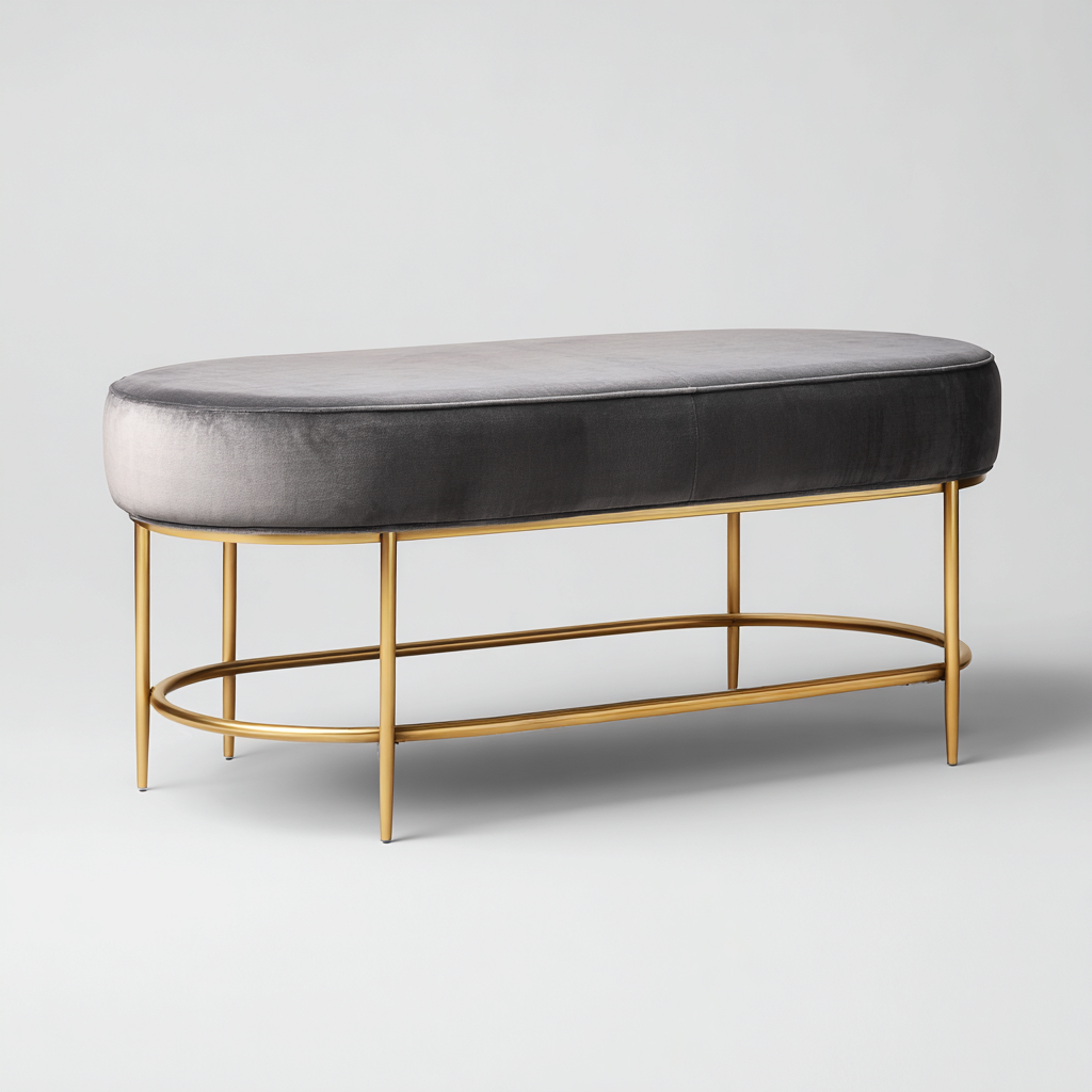 Banc de lit velours et métal 110x40x45 cm - gris-or - style moderne-Luxeero