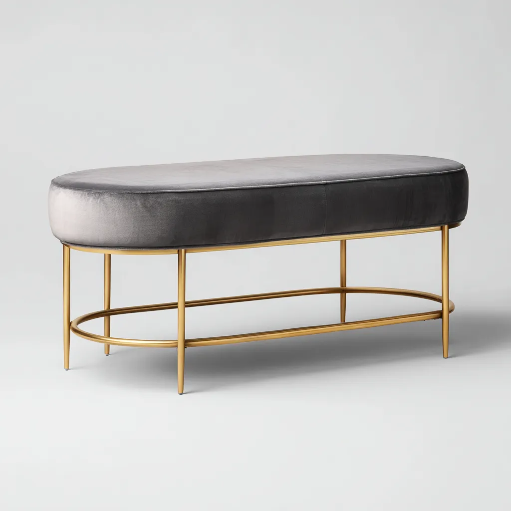 Banc de lit velours et métal 110x40x45 cm - gris-or - style moderne-Luxeero
