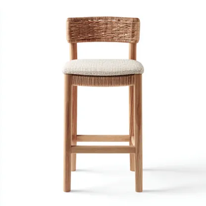 Tabouret de bar bois et rotin 45x45x95 cm - beige-naturel - design contemporain-Luxeero