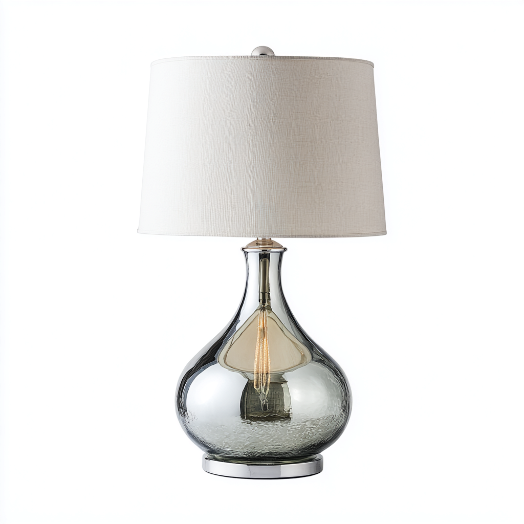 Lampe de table verre et tissu 30x30x55 cm gris-blanc - design moderne-Luxeero