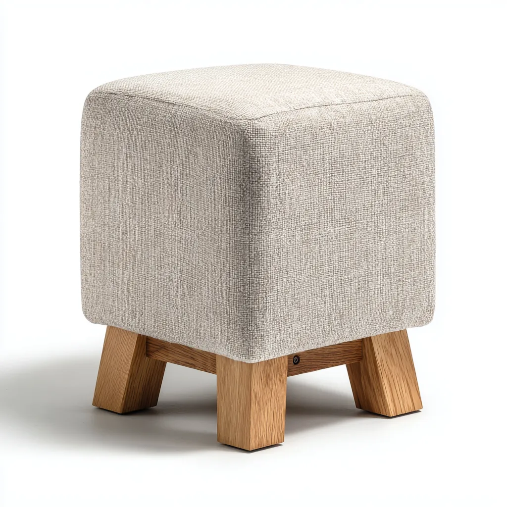 Pouf tissu bois 32x32x42 cm beige - design moderne - usage salon-Luxeero