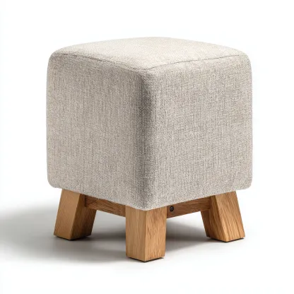 Pouf tissu bois 32x32x42 cm beige - design moderne - usage salon-Luxeero
