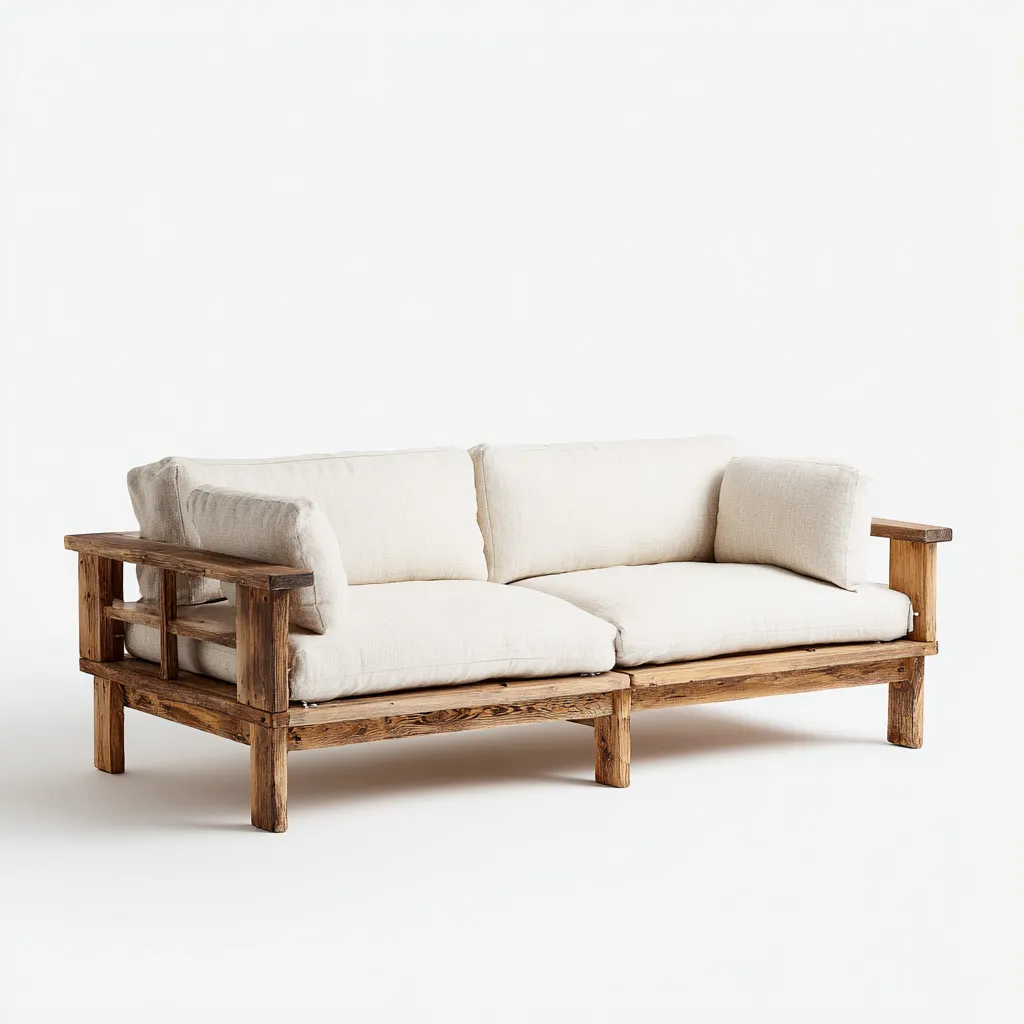 Canapé de jardin bois et tissu 190x85x80 cm - bois naturel-beige - style rustique-Luxeero