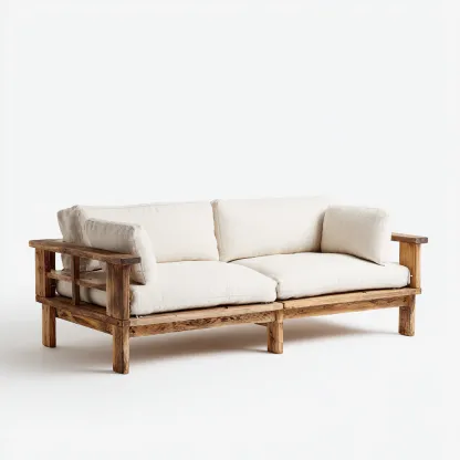 Canapé de jardin bois et tissu 190x85x80 cm - bois naturel-beige - style rustique-Luxeero