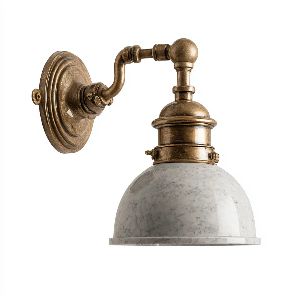 Applique murale métal et verre 20x15x28 cm - laiton-marbre blanc - style vintage-Luxeero