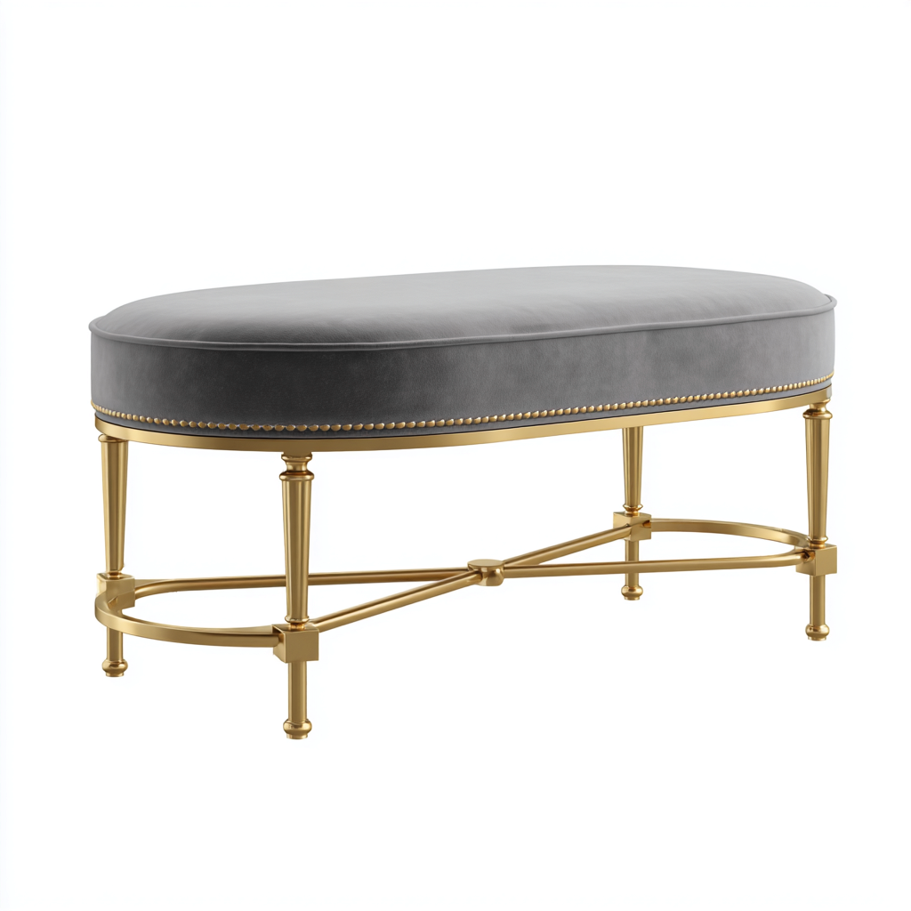 Banc de lit en tissu et métal 105x40x47 cm - gris-or - style classique-Luxeero