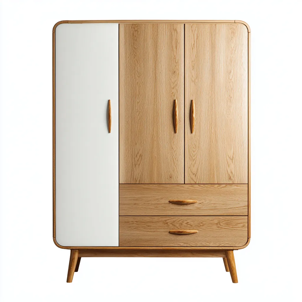 Armoire bois 100x45x160 cm - blanc-bois - design moderne-Luxeero