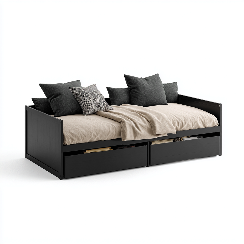 Canapé-lit avec rangement 200x85x80 cm - noir - style moderne - pour salon-chambre-Luxeero
