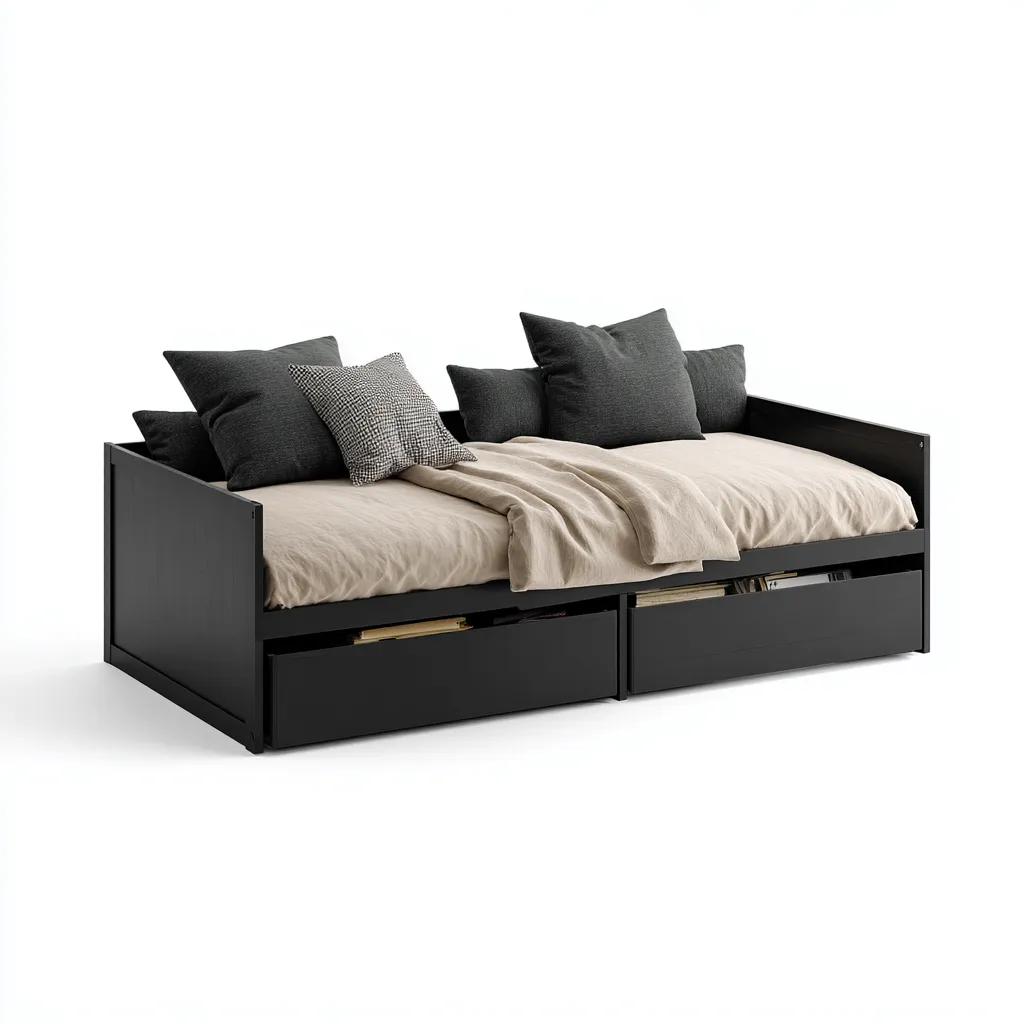 Canapé-lit avec rangement 200x85x80 cm - noir - style moderne - pour salon-chambre-Luxeero
