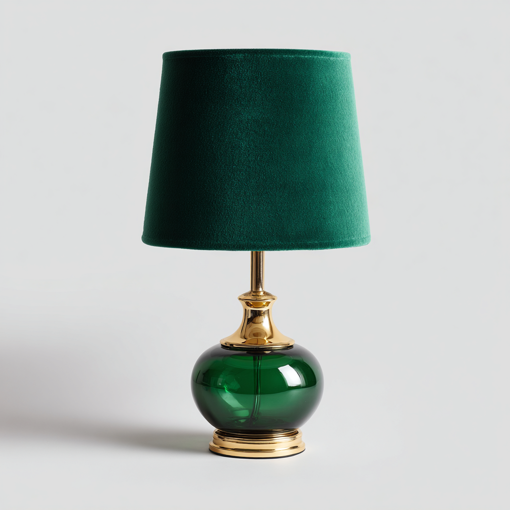 Lampe de table verre et tissu 26x26x48 cm vert-or - design classique-Luxeero