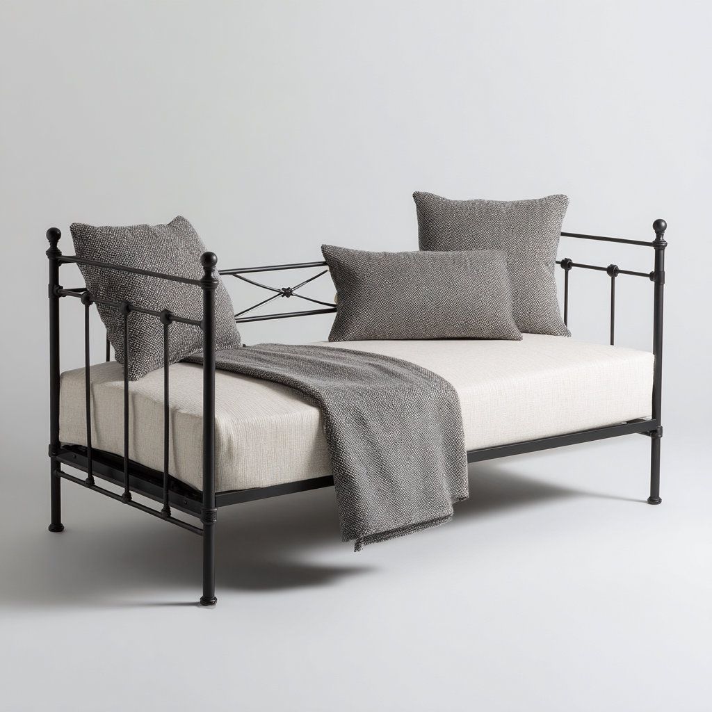 Canapé-lit en métal 200x90x95 cm - noir-beige - style classique-Luxeero