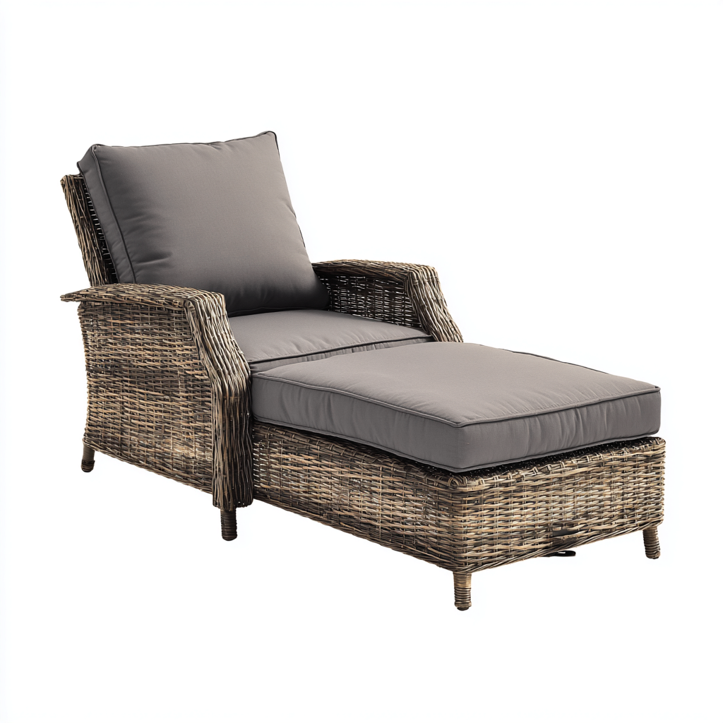 Chaise longue rotin 160x70x95 cm - marron-gris - design extérieur confortable-Luxeero