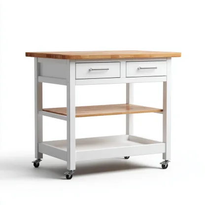 Îlot de cuisine bois 100x55x90 cm - blanc-bois naturel - style moderne-Luxeero