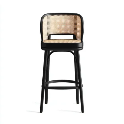 Tabouret de bar bois et cannage 47x47x110 cm - noir-naturel - design contemporain-Luxeero