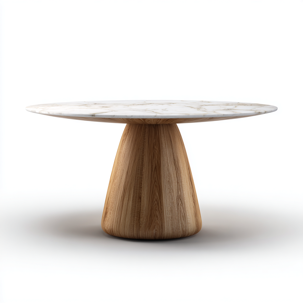 Table à manger marbre et bois 140x140x75 cm - marbre blanc - bois clair - design contemporain-Luxeero