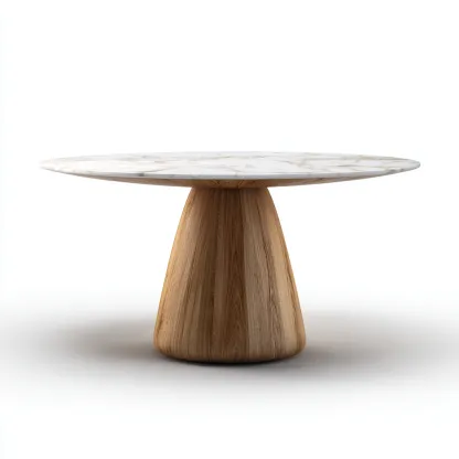 Table à manger marbre et bois 140x140x75 cm - marbre blanc - bois clair - design contemporain-Luxeero