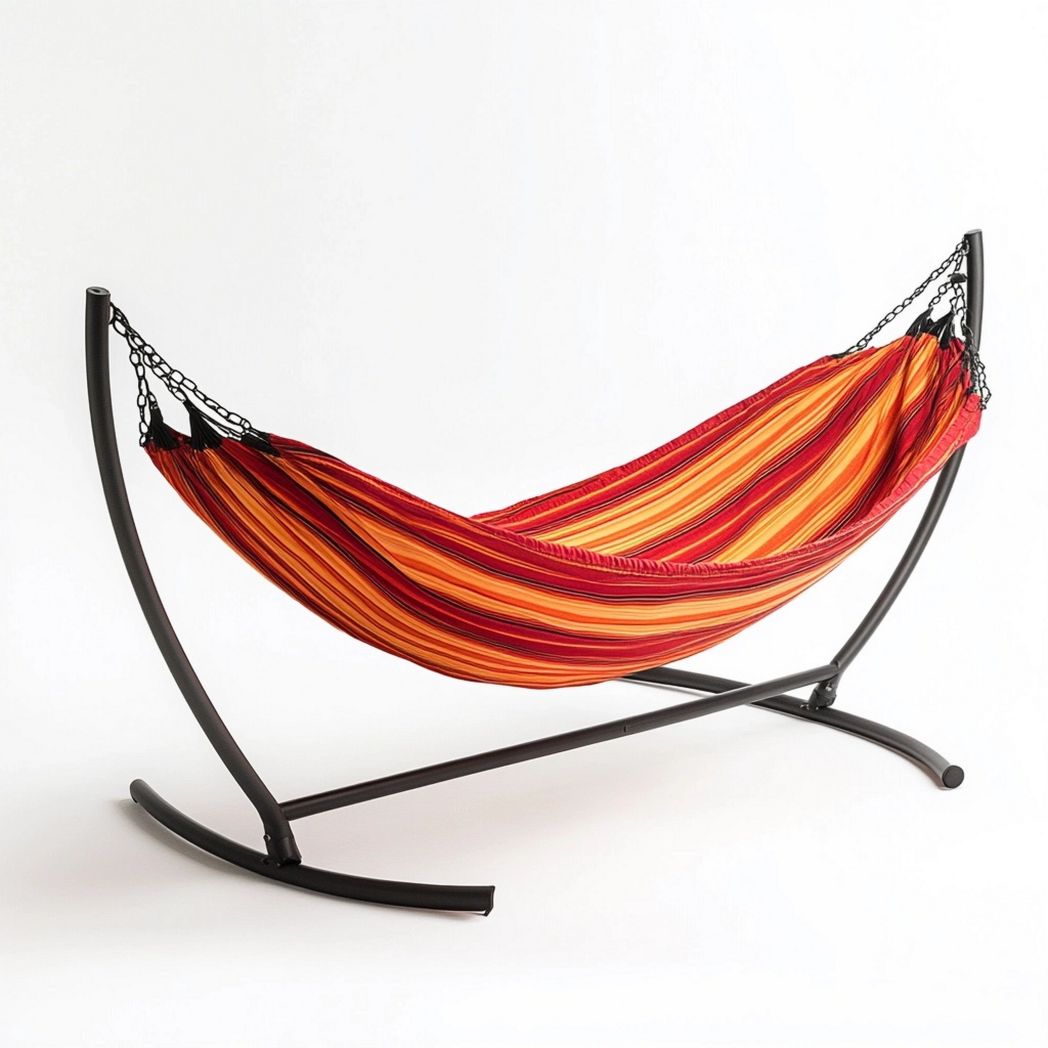 Amaca Rossa/Arancione in Cotone Strisce con Supporto in Acciaio