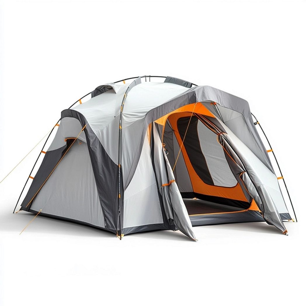 Tenda da campeggio familiare 4 persone 310x240x130 cm poliestere antisfondamento arancione/grigio