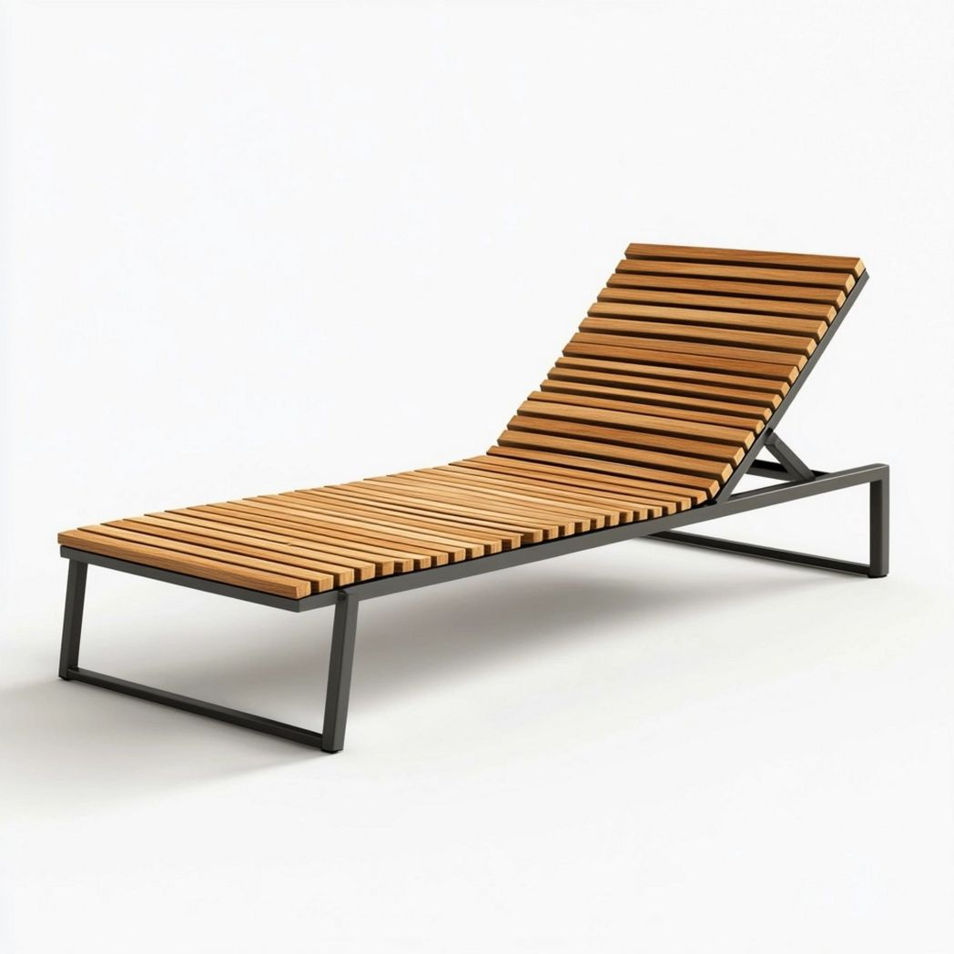 Lettino Prendisole in Legno di Acacia e Struttura in Metallo Nero