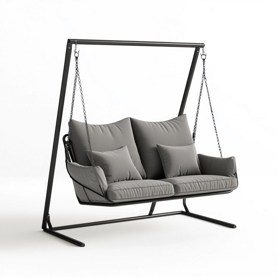 Divano Altalena da Giardino Acciaio Imbottitura Grigio Rettangolare