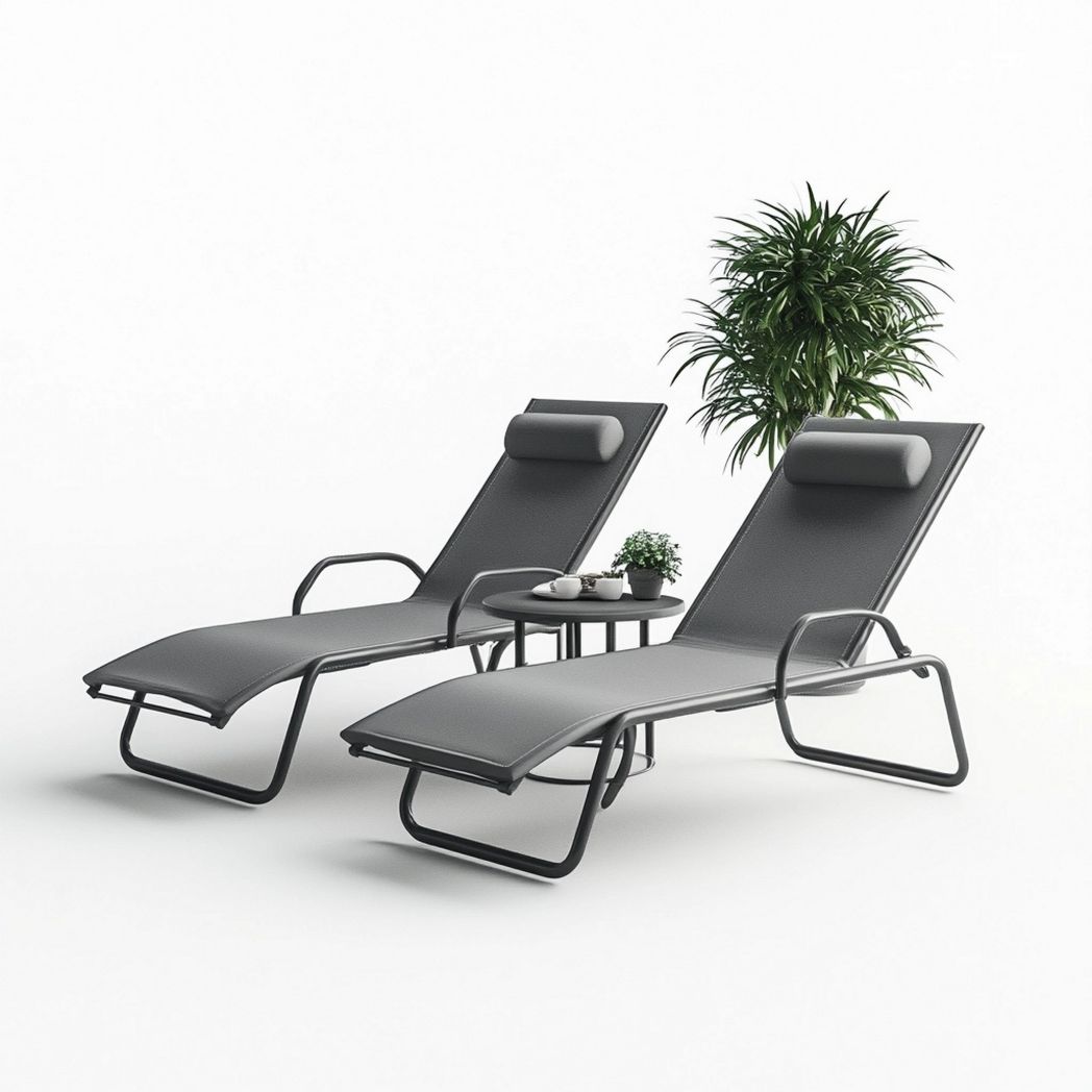 Set Sdraio in Metallo Tessuto Sintetico Imbottito 190x60 cm Rettangolare Grigio 3 Pezzi