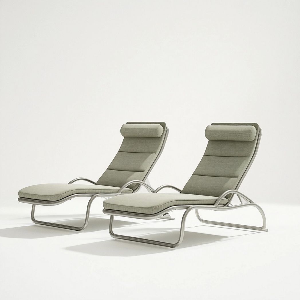 Set di 2 Lettini Sdraio Grigio Chiaro Metallo Telaio Ergonomico Imbottito