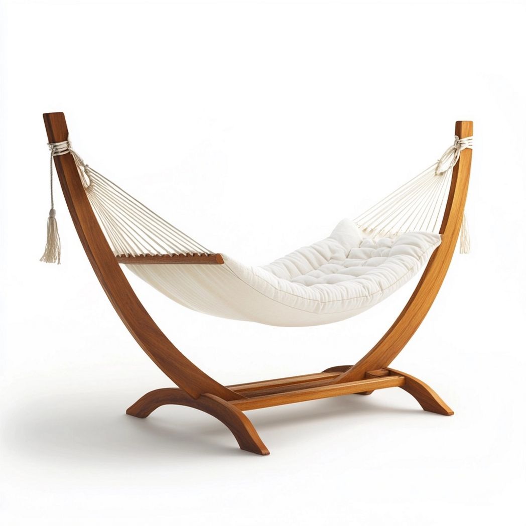 Amaca Crema Cotone Telaio Legno Curvo 200x100cm Imbottito