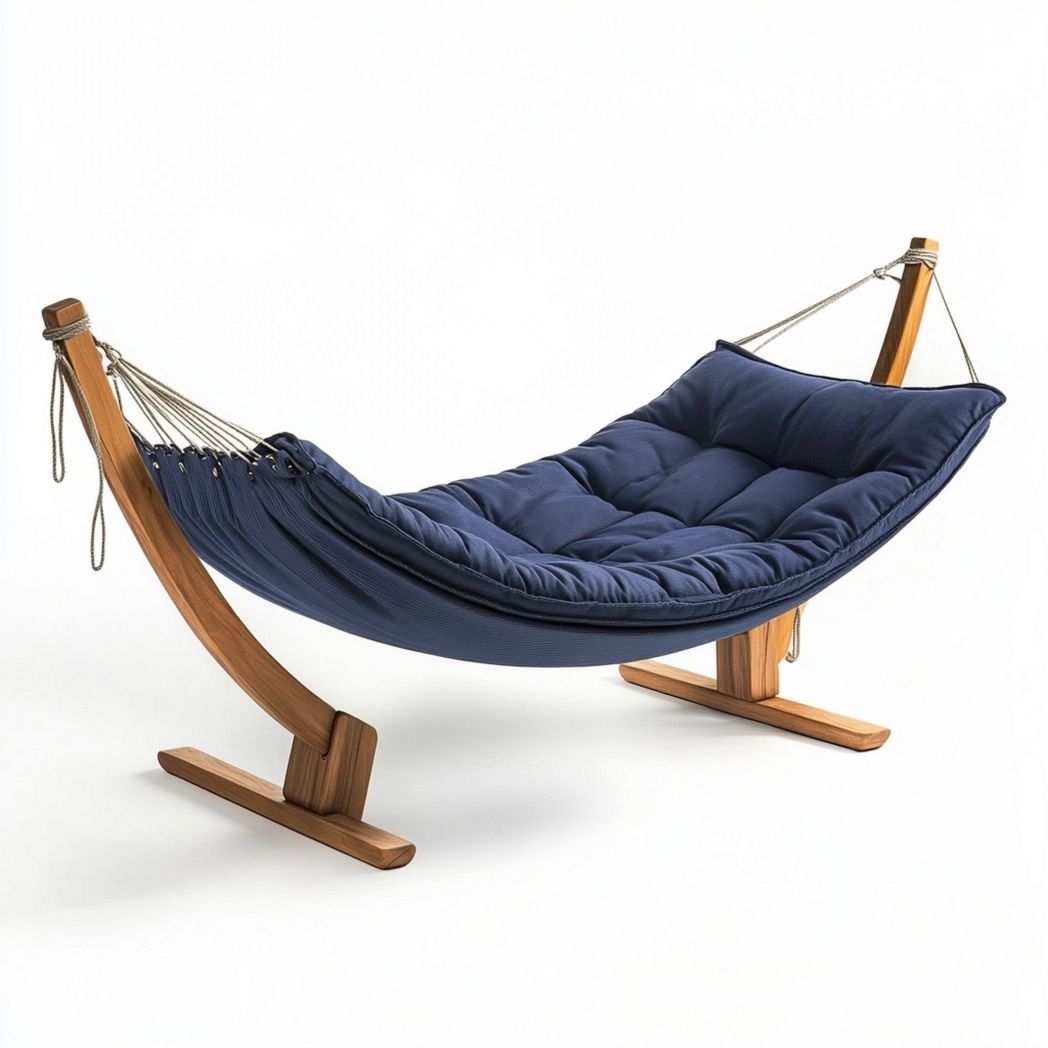 Amaca Blu Cotone Telaio Legno 200x100 cm Sospesa