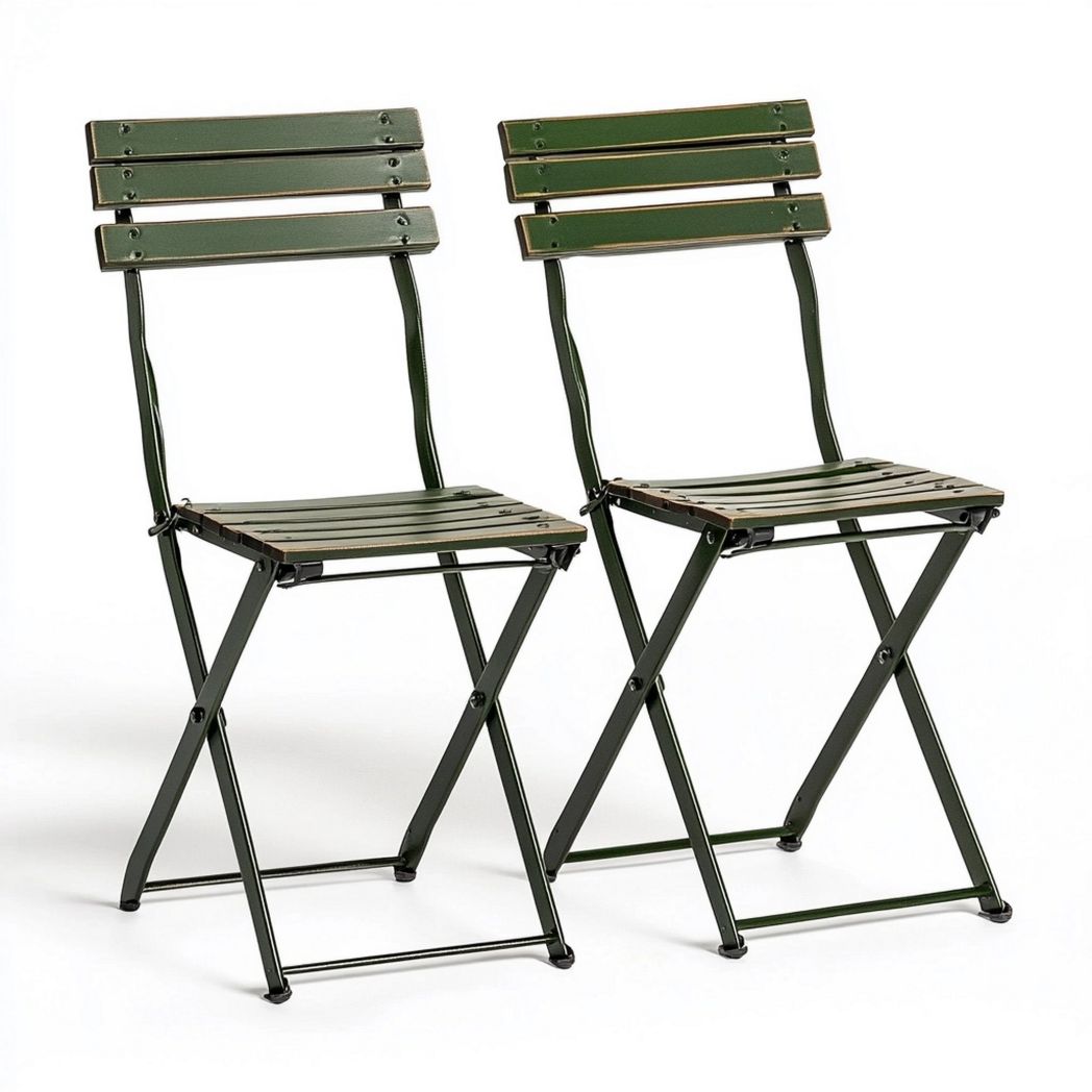 Sedia Pieghevole Verde Metallo Struttura in Acciaio Set 2 Pezzi