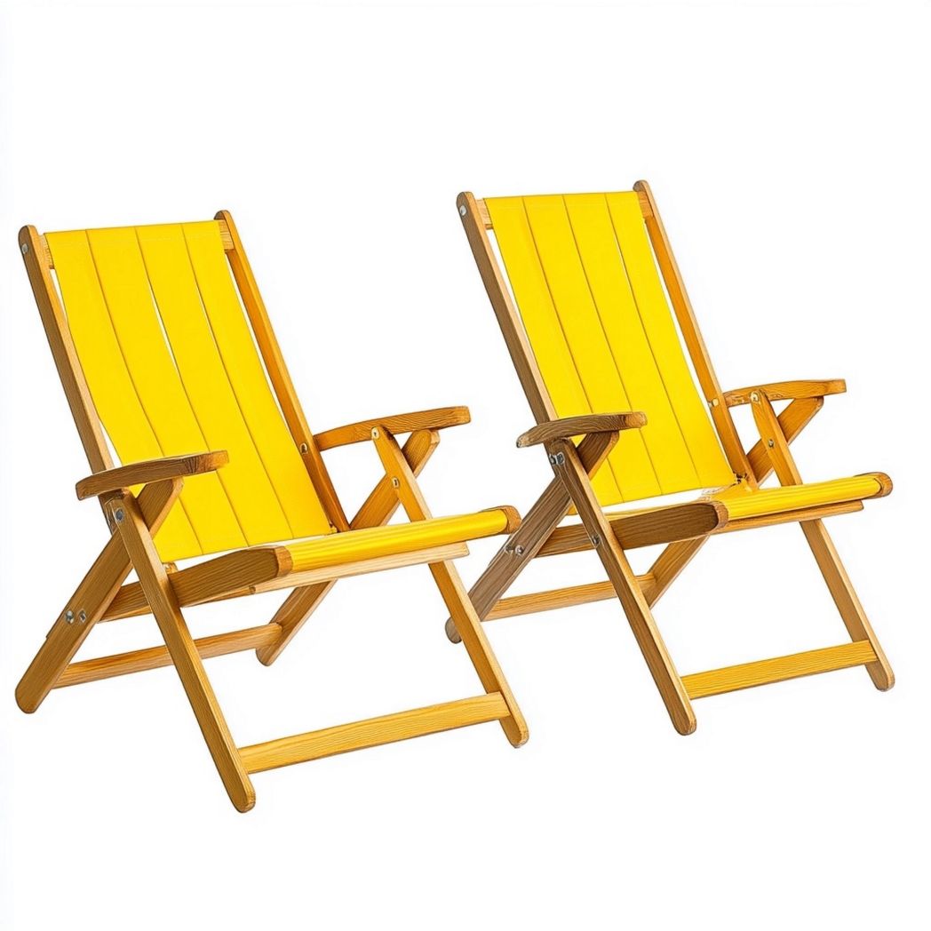 Sedie a Sdraio Legno Giallo Pieghevole Set di 2