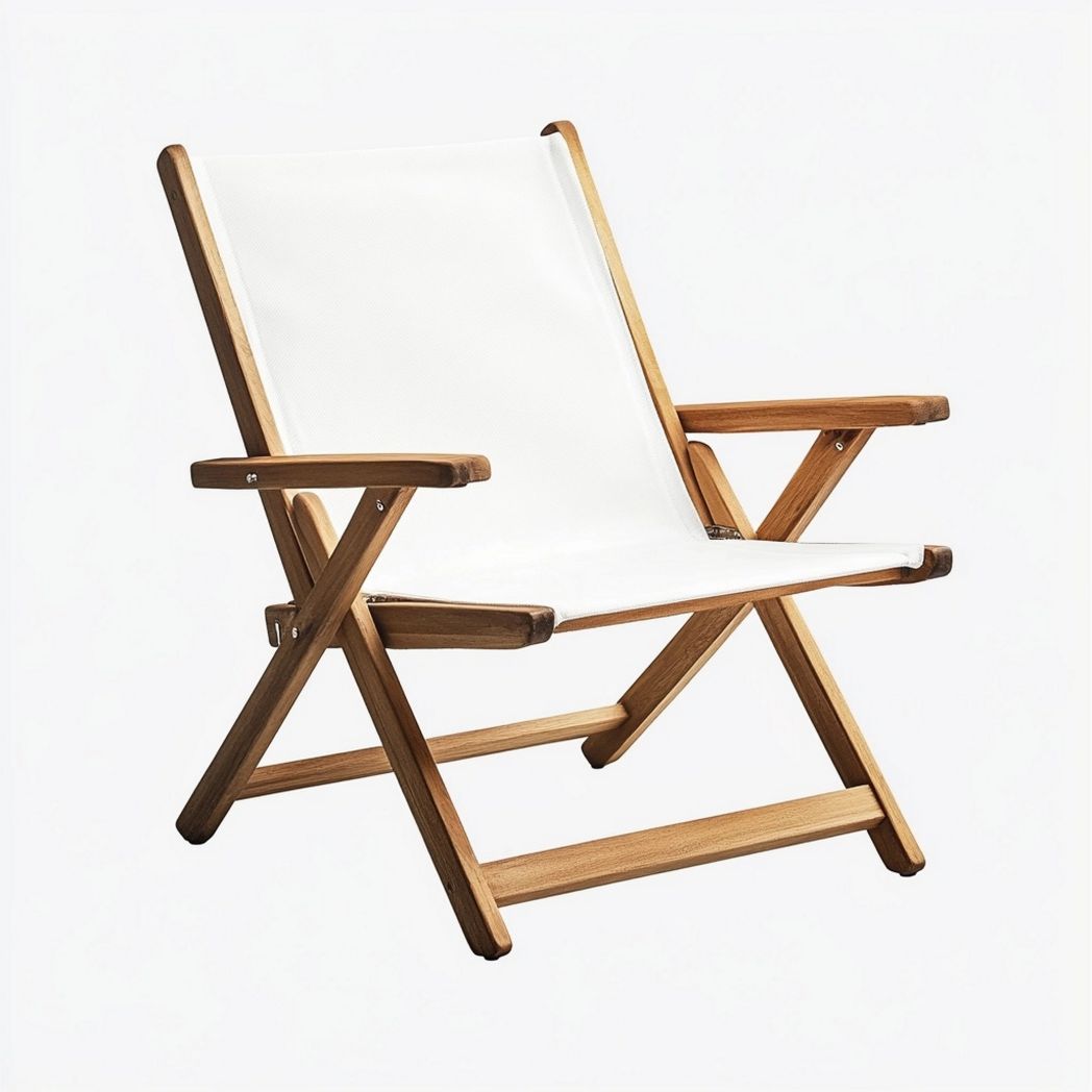 Sedia pieghevole in legno e tessuto bianco 90x55x60 cm