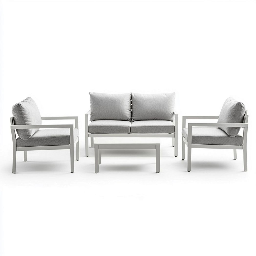 Set salotto 4 pezzi grigio chiaro alluminio tessuto rettangolare