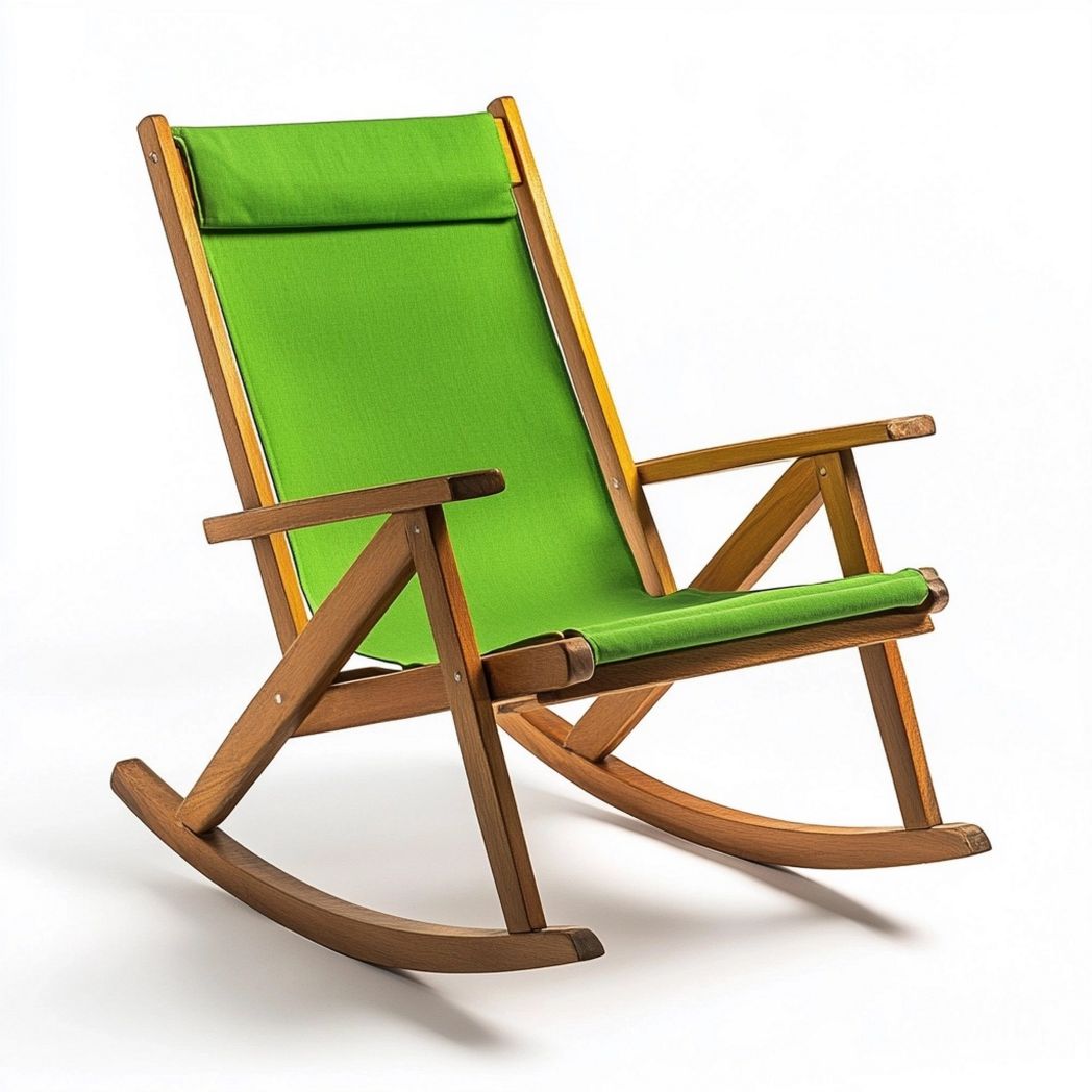 Sedia a Dondolo Verde 80x60x100 cm Legno Tessuto