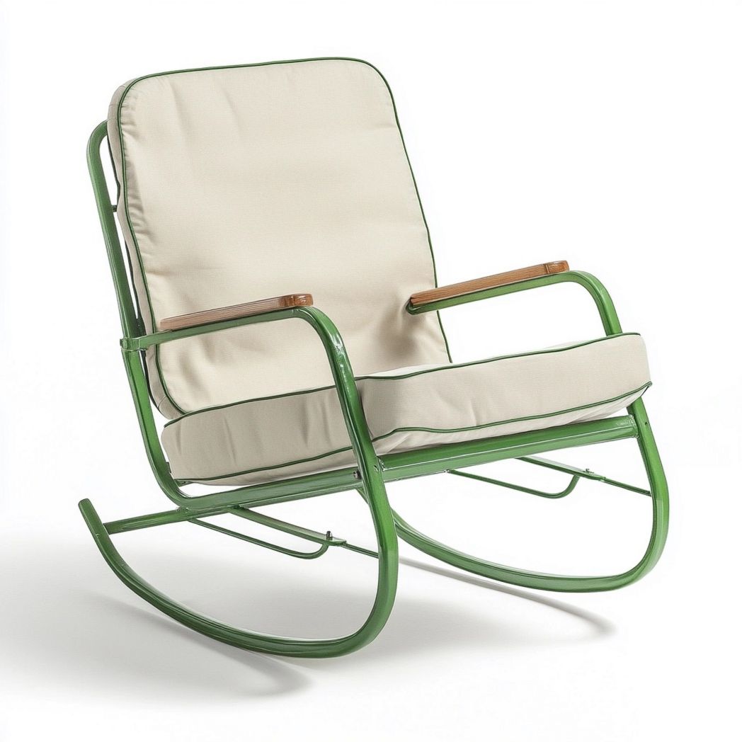 Sedia a Dondolo in Metallo Imbottito Verde/Crema