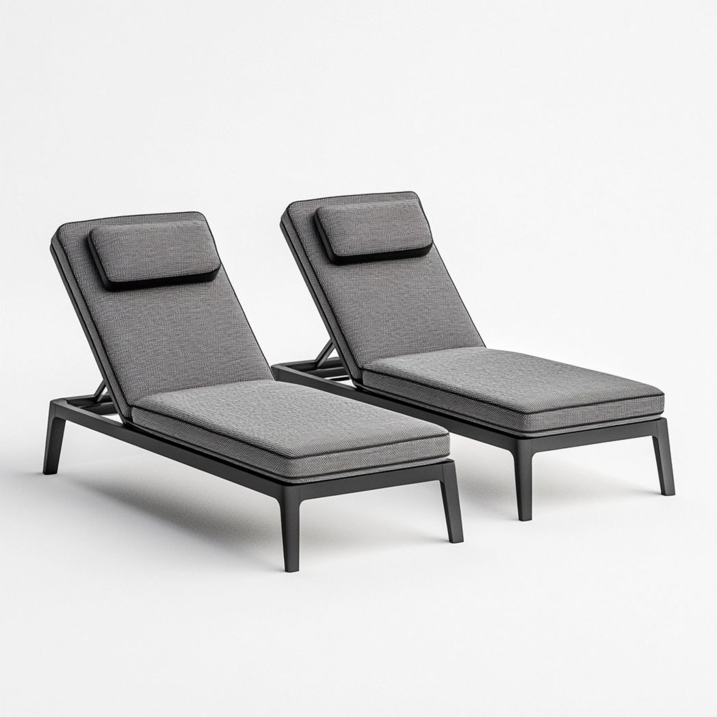 Sdraio in Metallo Imbottito Grigio Set 2 Pezzi