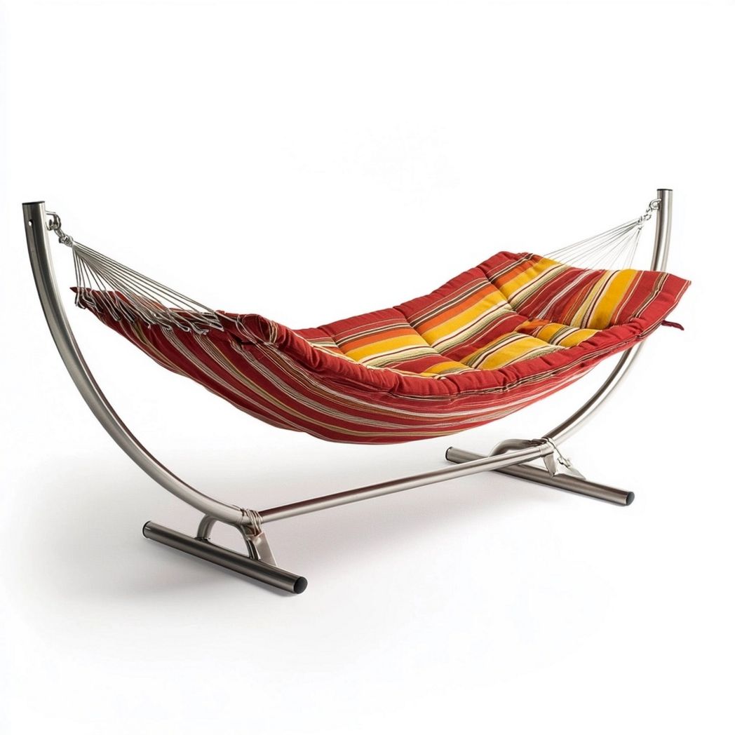 Amaca con Struttura in Acciaio Inox Cotone 200x150 cm a Righe Rosso/Giallo