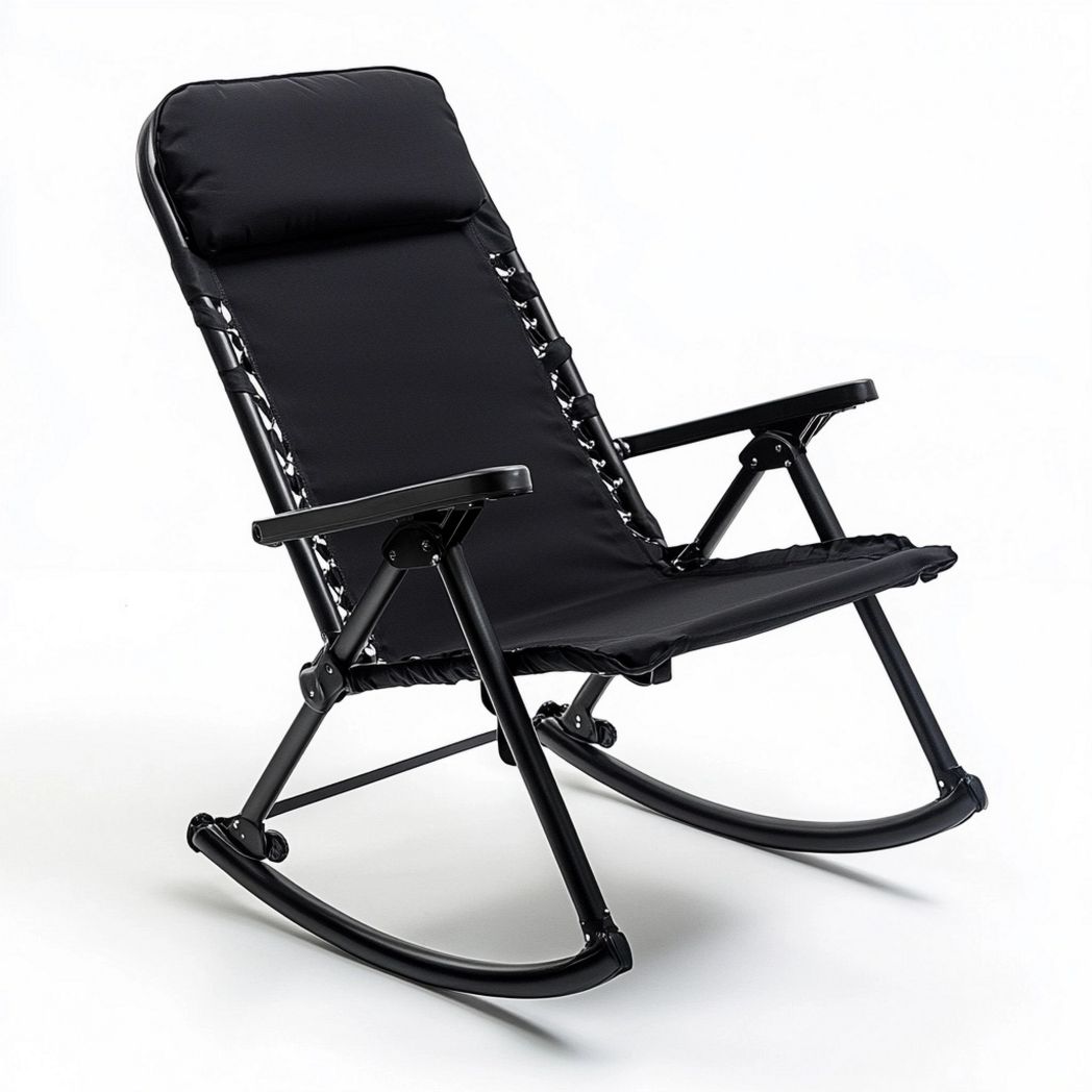 Sedia a Dondolo Nera Pieghevole Struttura in Metallo Tessuto Poliestere