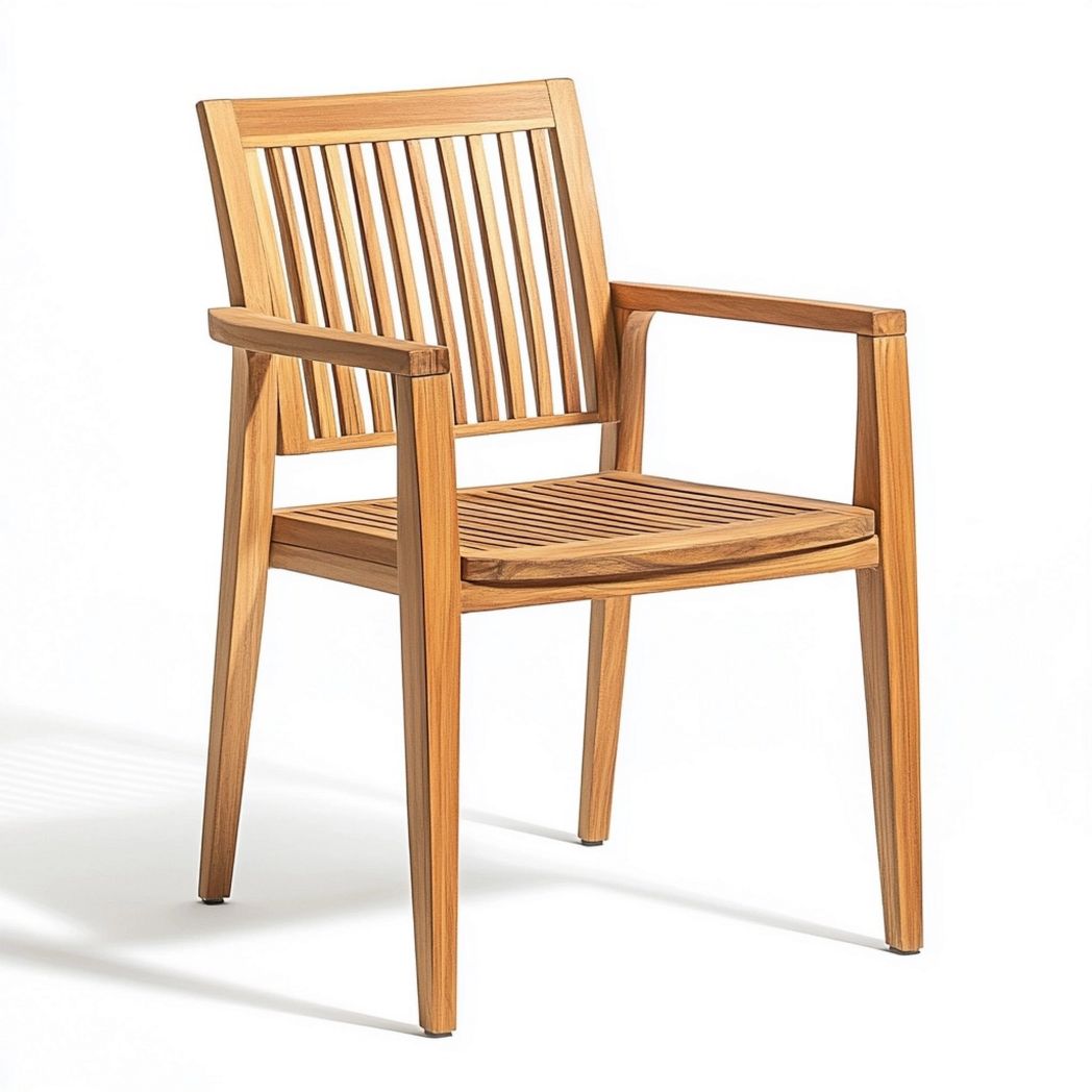 Sedia a Righe in Legno di Teak con Braccioli 90cm Legno Naturale