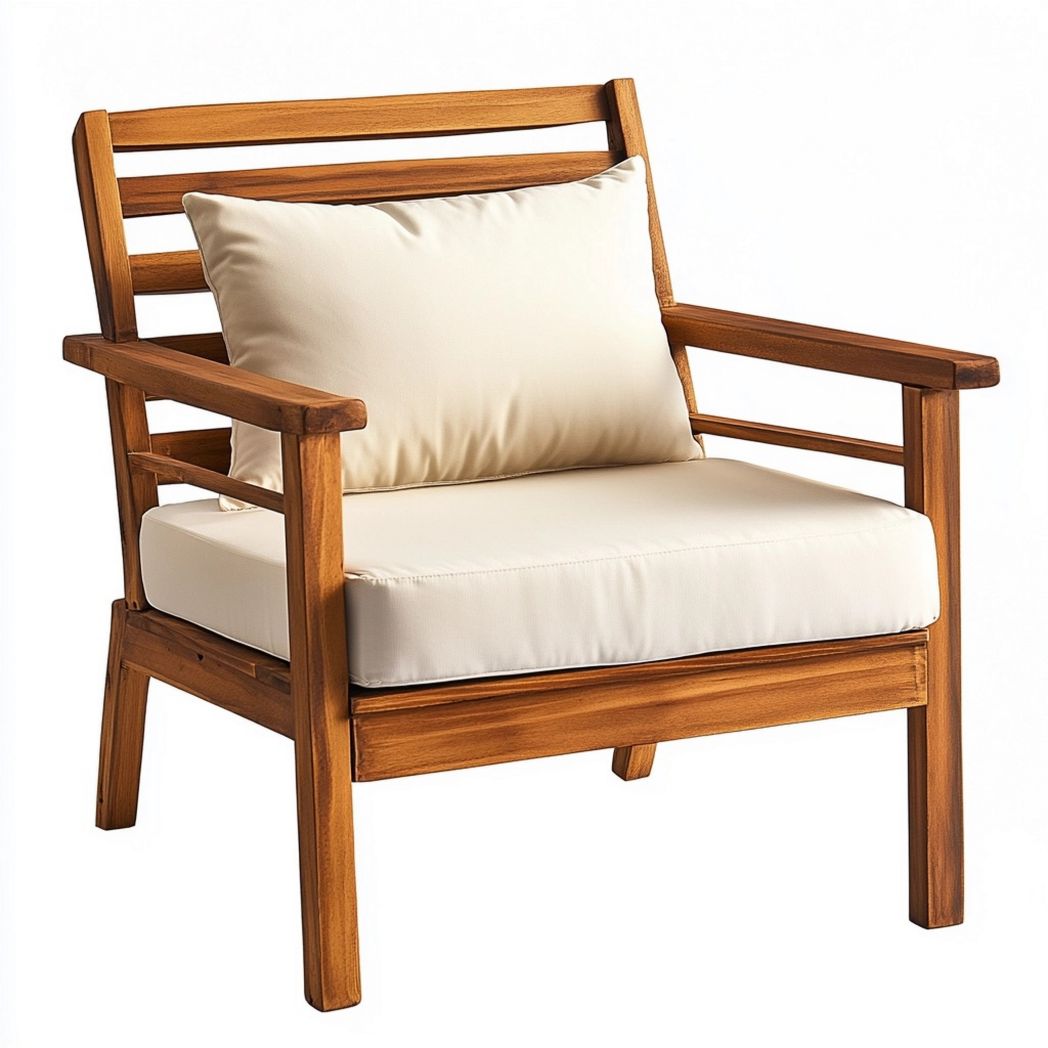 Sedia Poltrona in Legno di Acacia Cuscini Crema