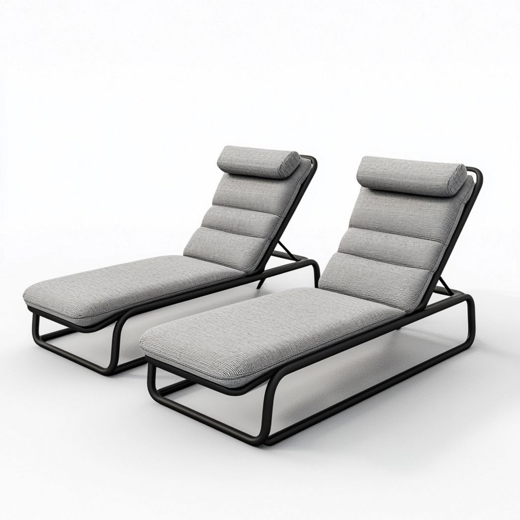 Set di 2 lettini prendisole imbottiti grigio tessuto alluminio struttura reclinabile rettangolare