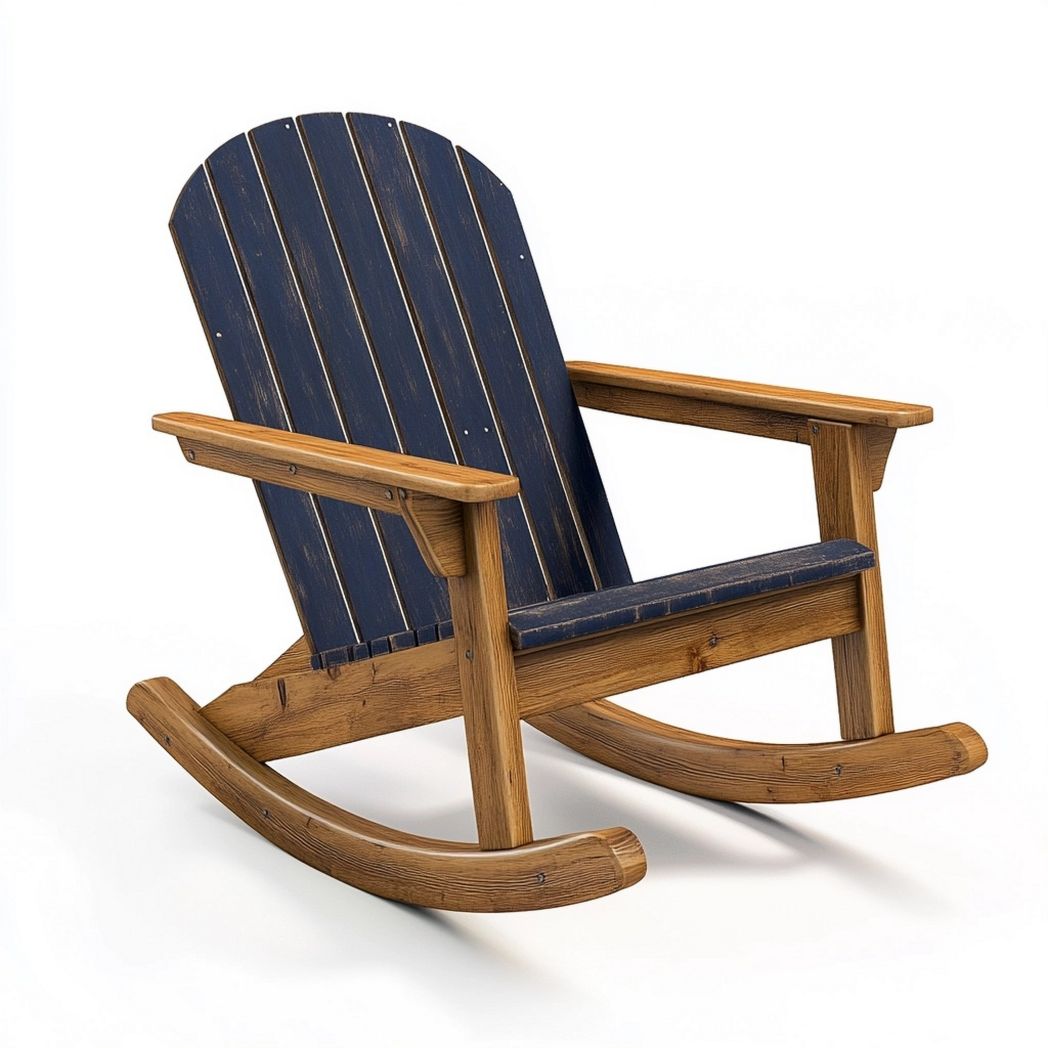 Sedia a Dondolo in Legno Massello Blu/Naturale