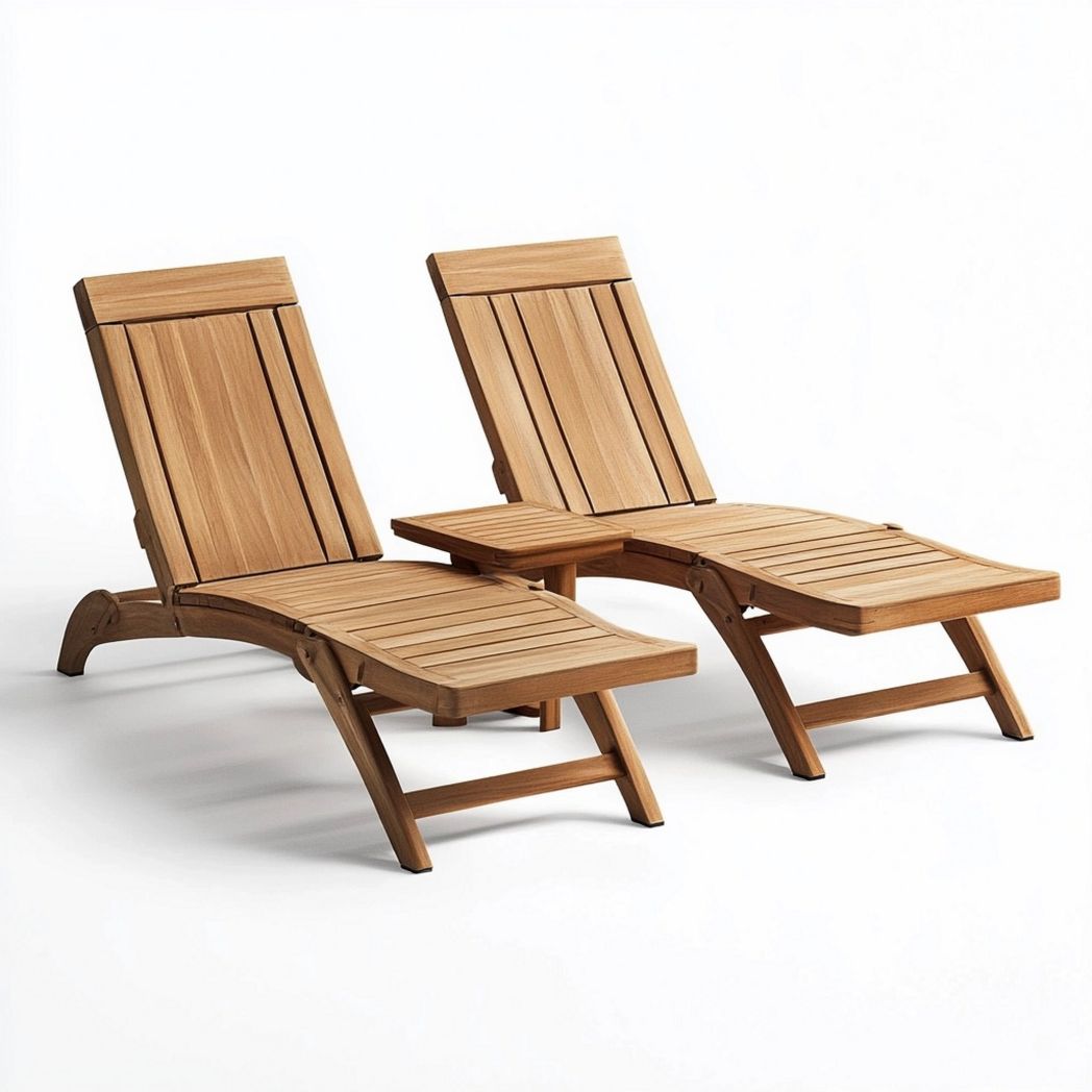 Set di 2 Lettini Prendisole in Legno di Teak Stile Classico