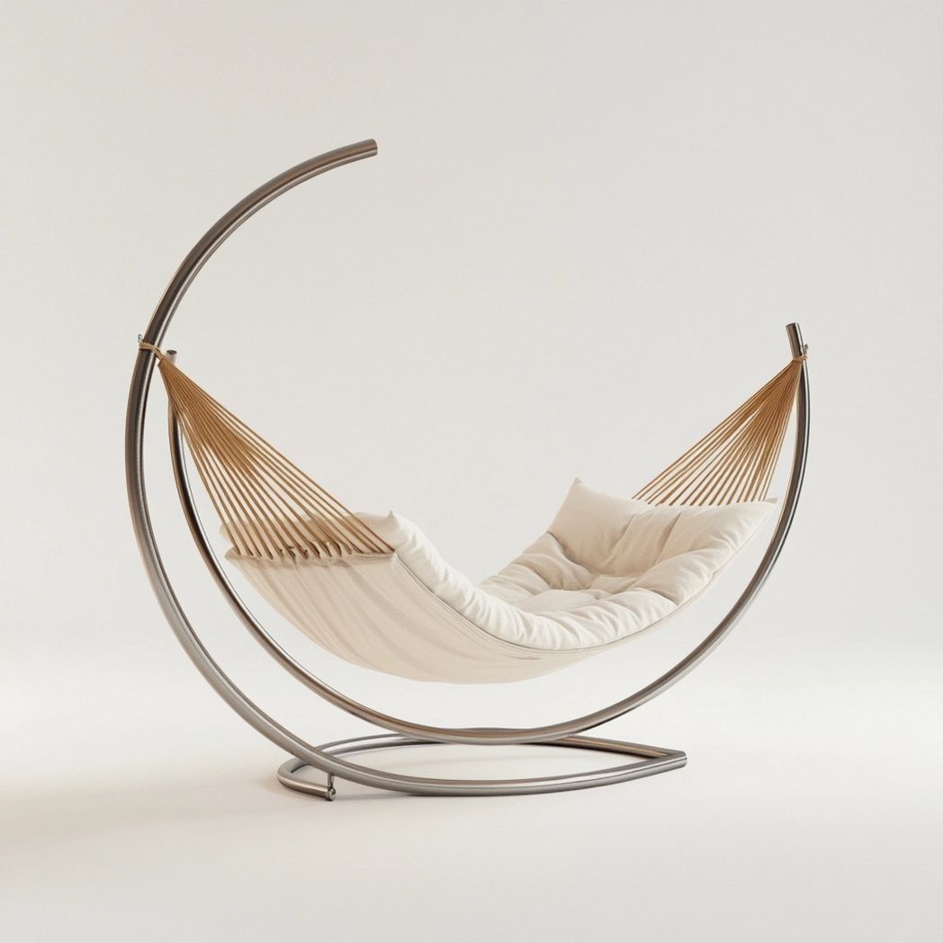 Amaca Autoportante Crema Struttura in Acciaio Tela Cotone Curvo