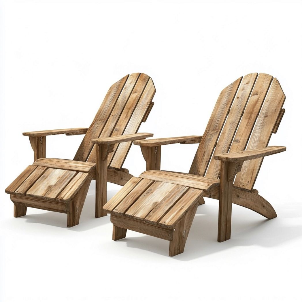 Set 2 sedie Adirondack legno naturale poltrona esterna con poggiapiedi