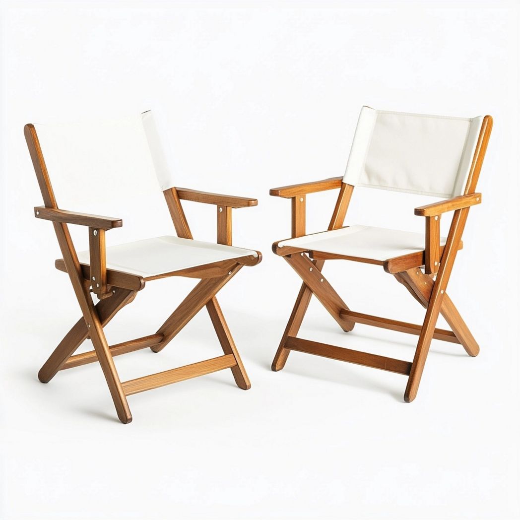 Set 2 sedie pieghevoli da regista legno marrone/bianco tessuto per esterno