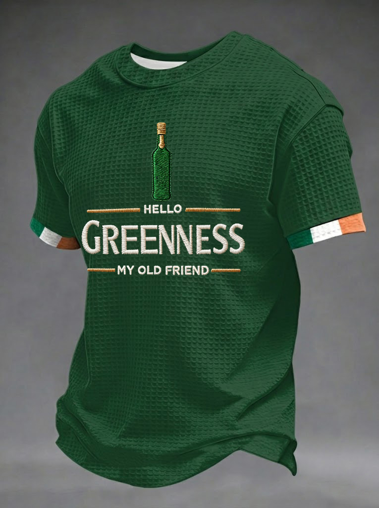 Men's Hello Greenness My Old Friend Irish Jameson Whiskey Printed Waffle Short Sleeve T-Shirt