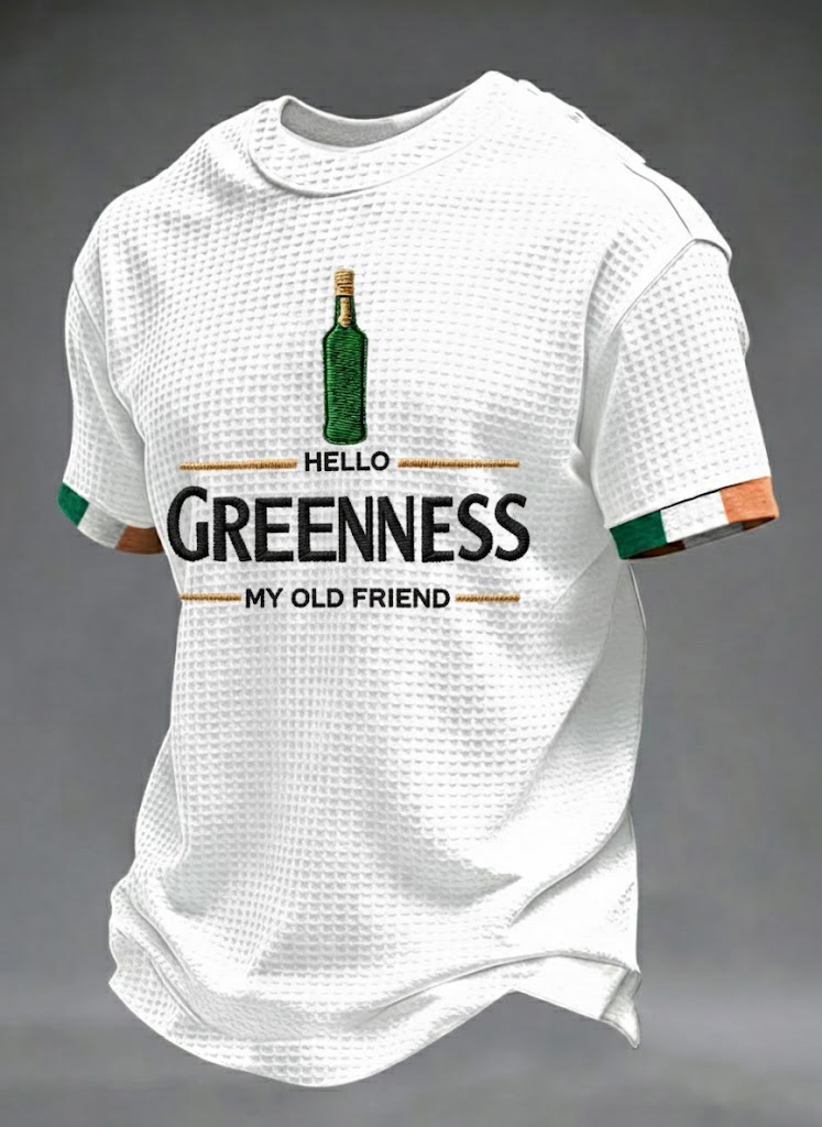 Men's Hello Greenness My Old Friend Irish Jameson Whiskey Printed Waffle Short Sleeve T-Shirt