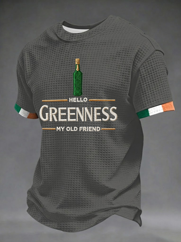 Men's Hello Greenness My Old Friend Irish Jameson Whiskey Printed Waffle Short Sleeve T-Shirt