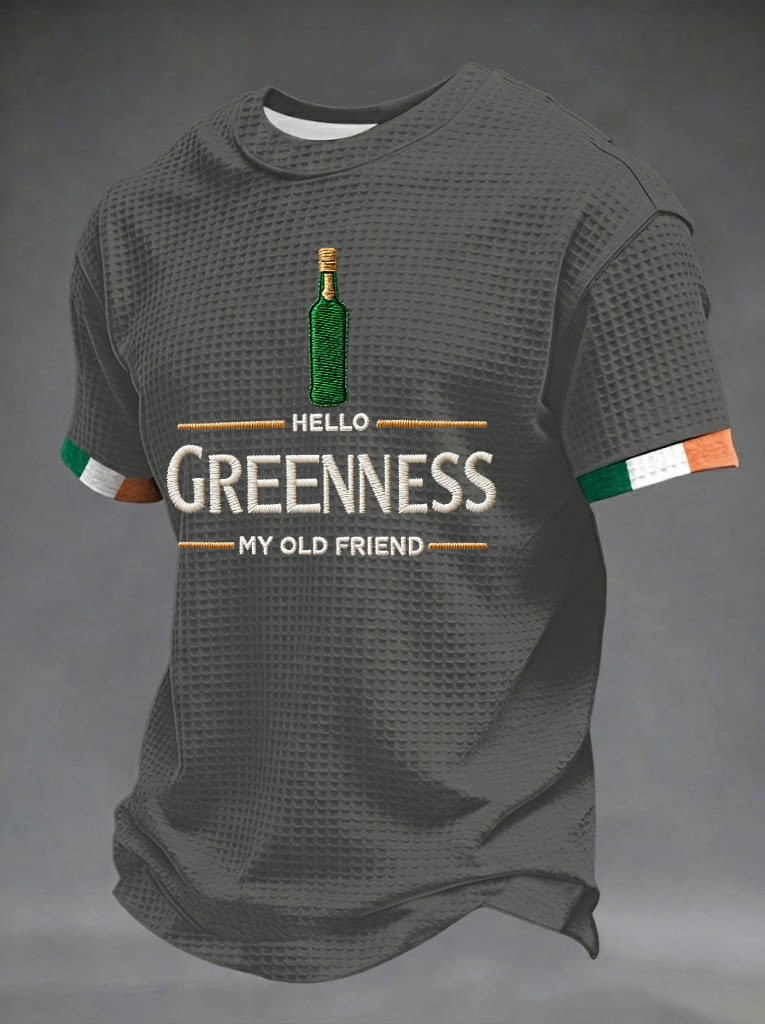 Men's Hello Greenness My Old Friend Irish Jameson Whiskey Printed Waffle Short Sleeve T-Shirt